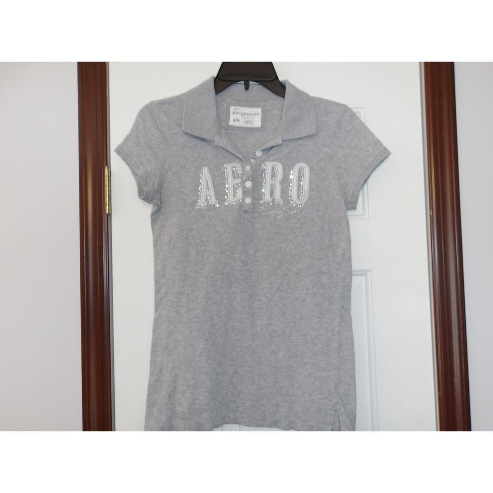 Aeropostale Gray Polo Shirt with Sequin Logo Casual Cotton Short Sleeve M/M